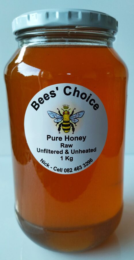 A one-kilogram jar of Bees' Choice pure honey